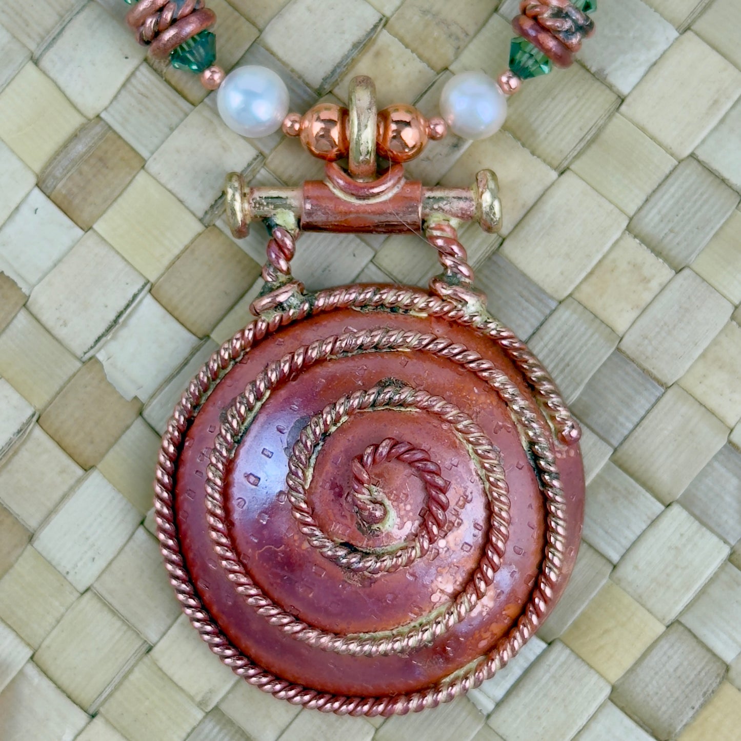 Handmade Copper Spiral Pendant Necklace with African Tourmaline