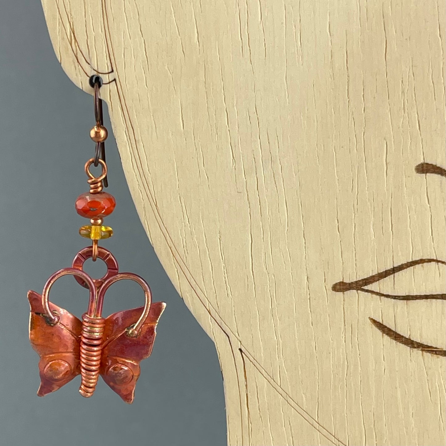 Patricia Healey Copper Butterfly Earrings with Carnelian Crystals
