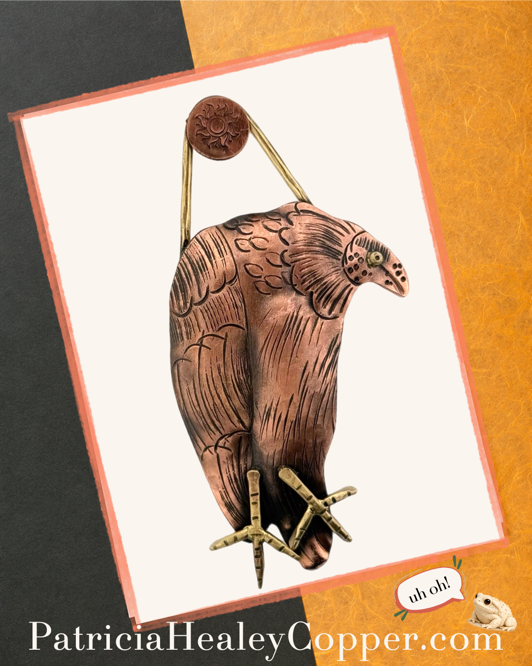 Handcrafted Copper Vulture Pendant with Brass Accents