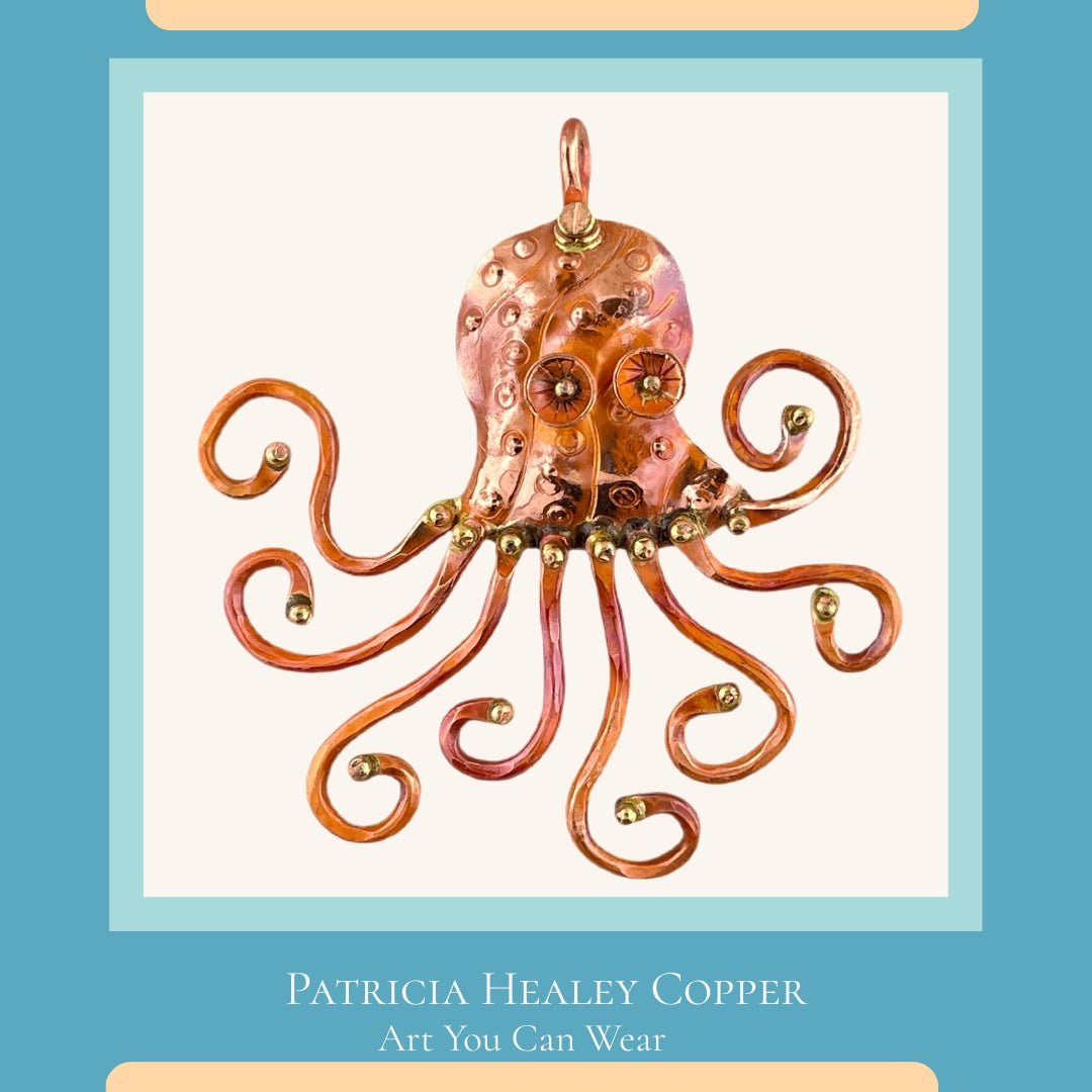 Graceful Copper Octopus Pendant with Swirling Arms