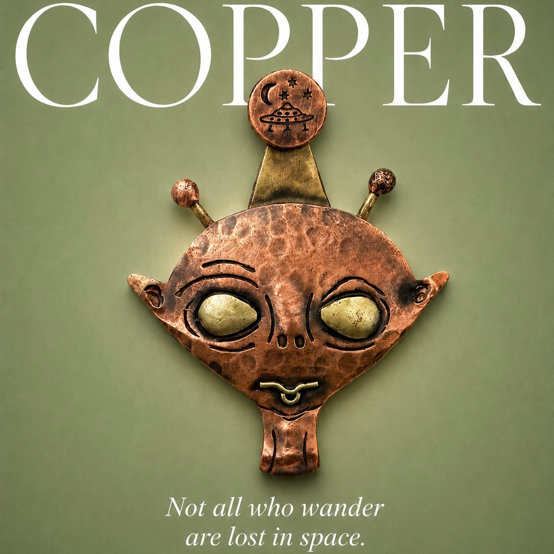 Alien Encounter Pendant – Handmade Copper & Brass UFO Necklace Pendant
