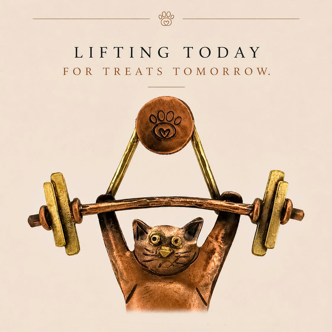 Weightlifting Cat Pendant in Copper & Brass | Handmade Fitness Cat