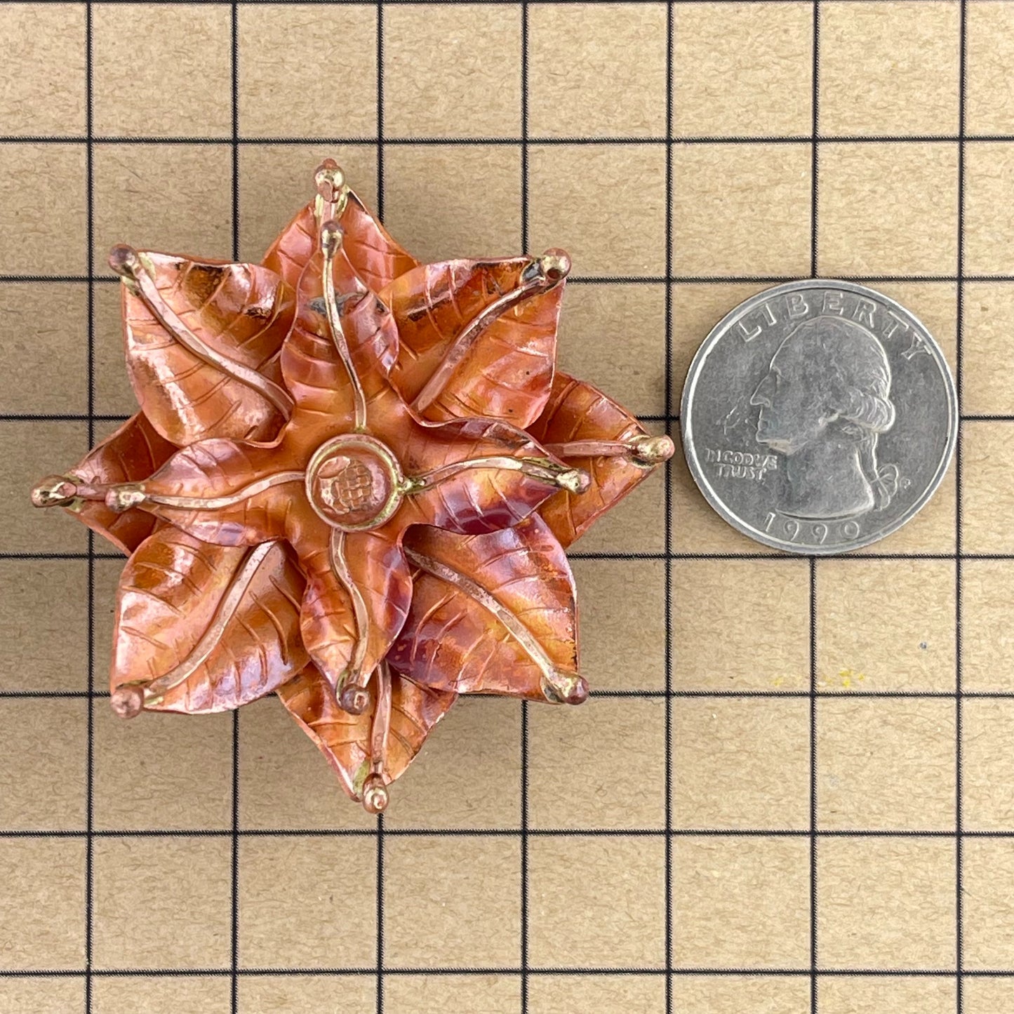 Beautiful Copper Flower Pendant with Brass Accents