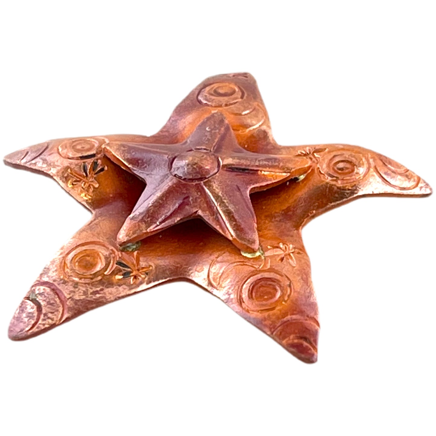 Double Star Copper Pendant with Moon & Star Motifs