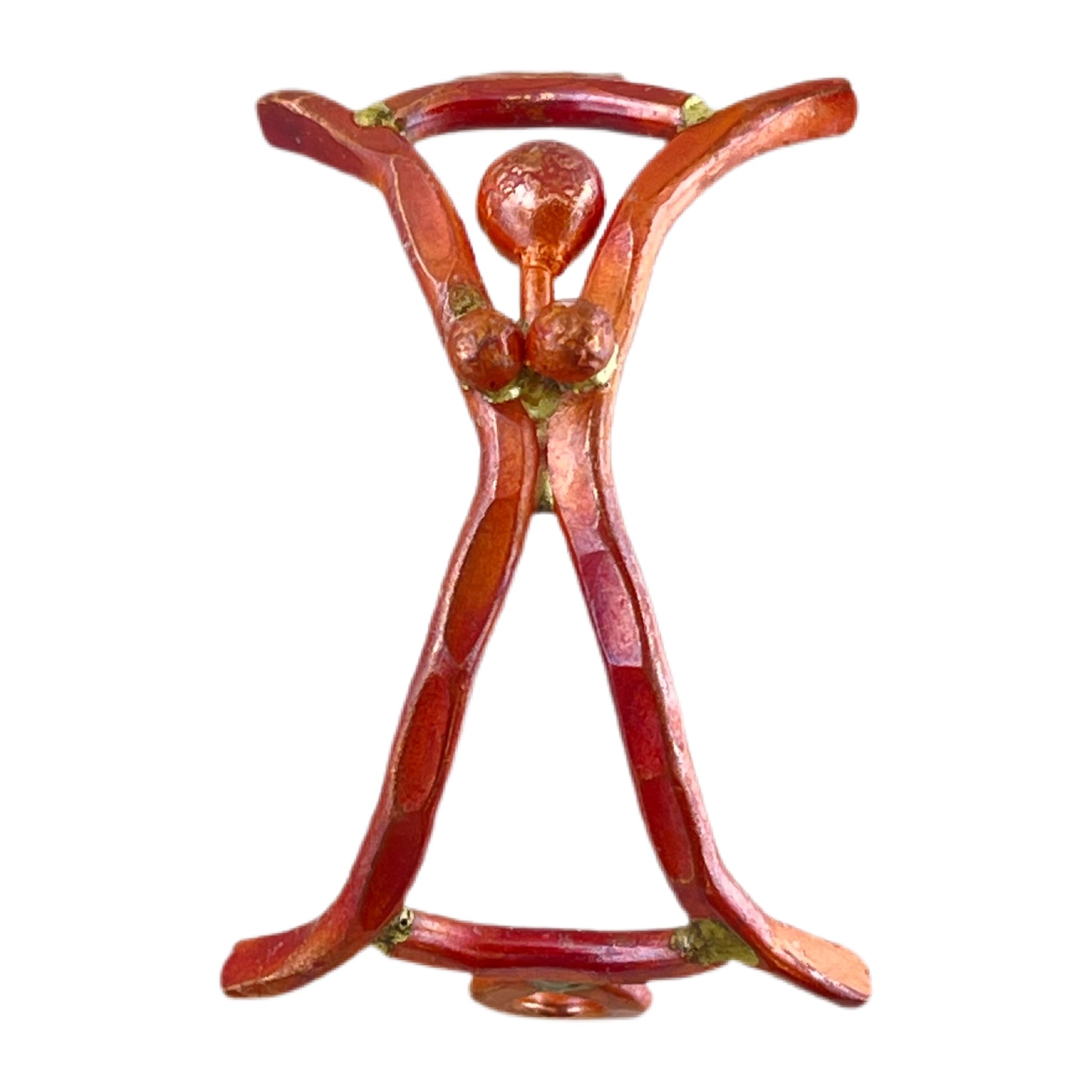 Curved handmade copper bracelet link with flame patina