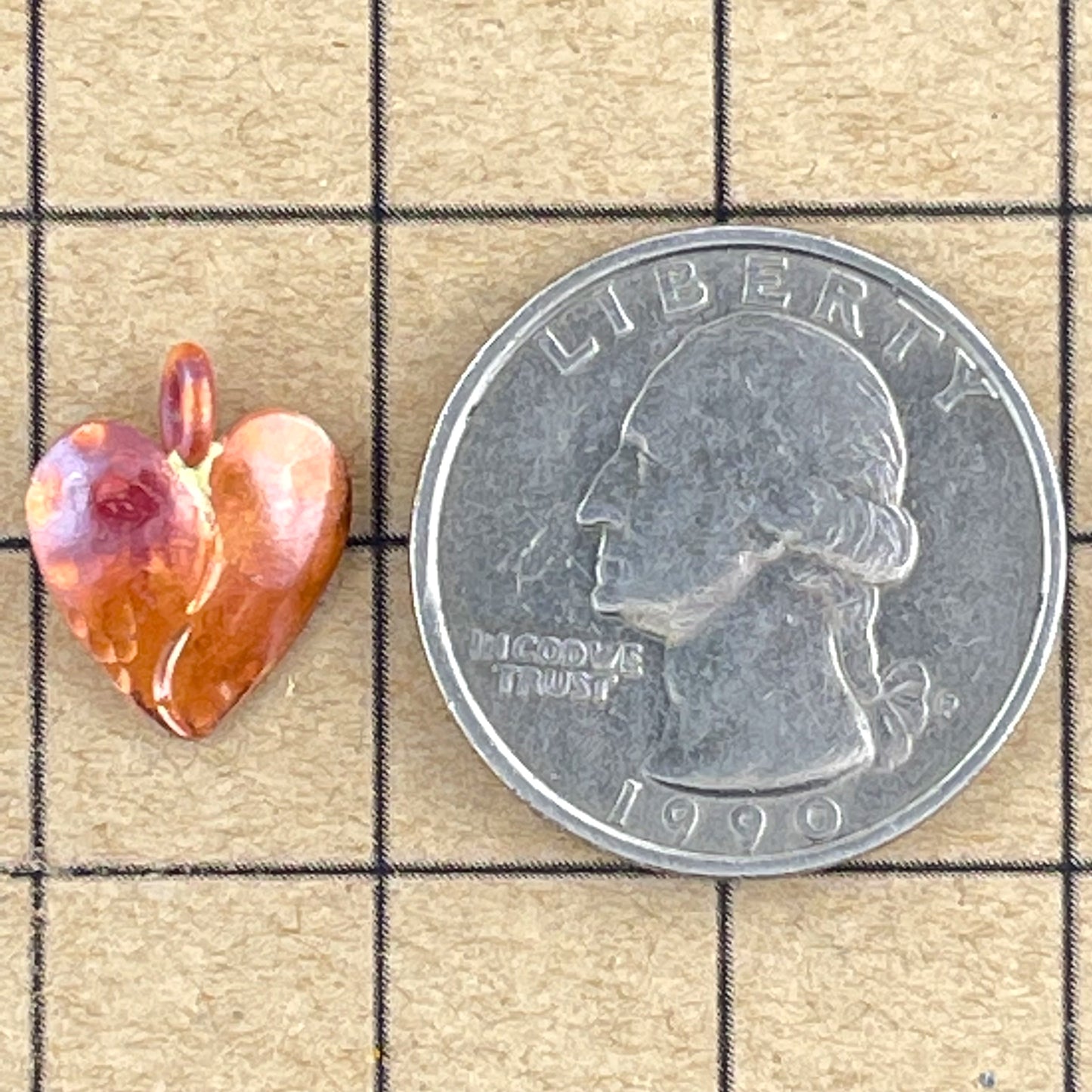 Copper Little Heart Charm with Right Angle Bail