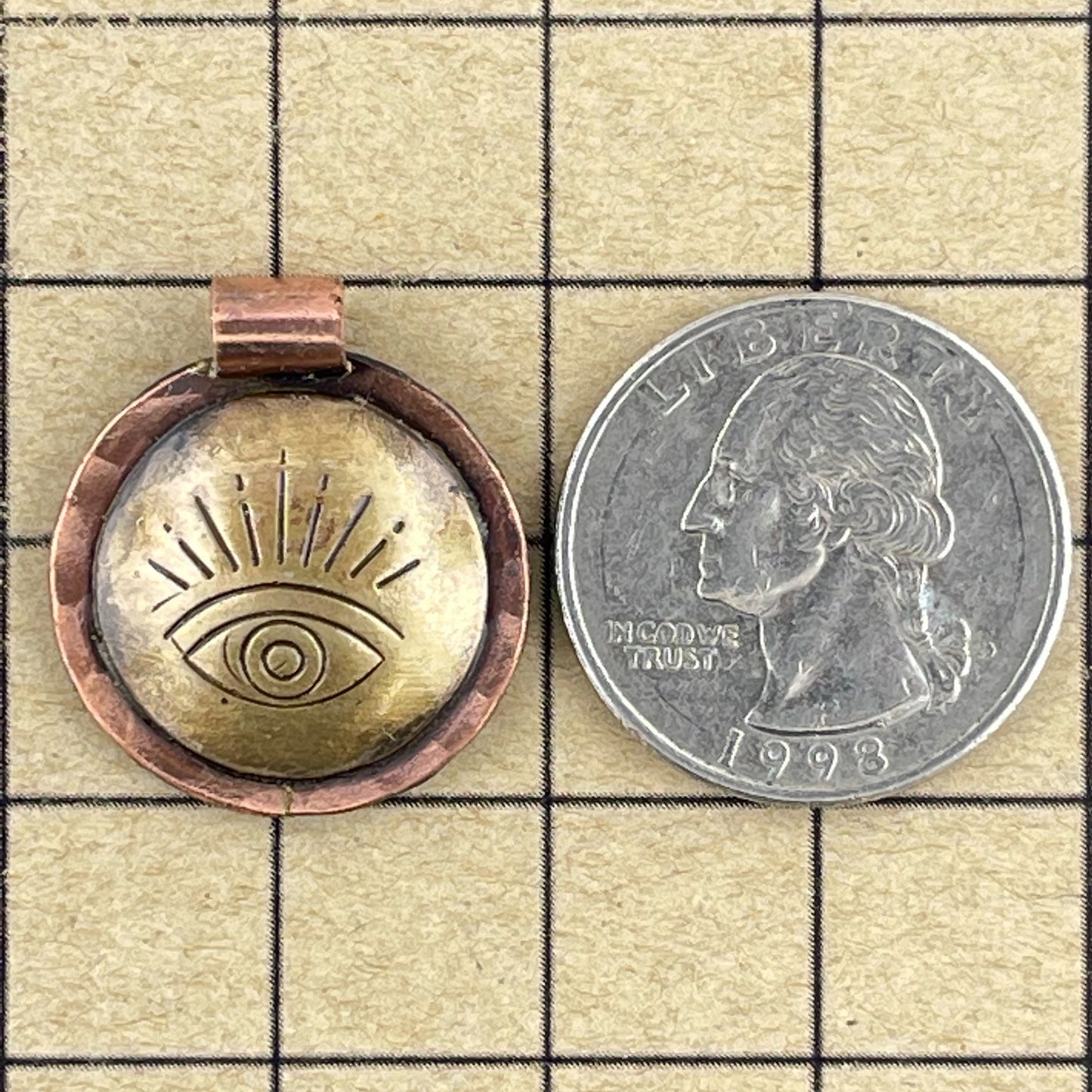 Small Evil Eye Pendant – Handcrafted Copper & Brass Symbolic Charm