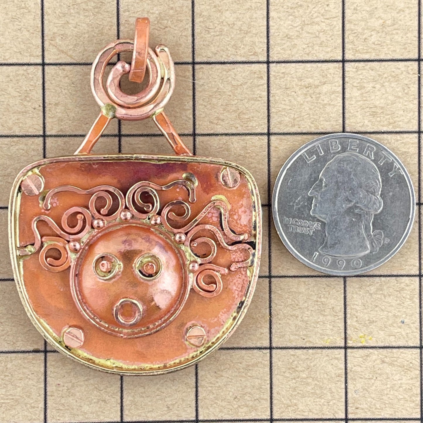 Reversible Crazy-Haired Lady Pendant with "UN POCO LOCO" Back