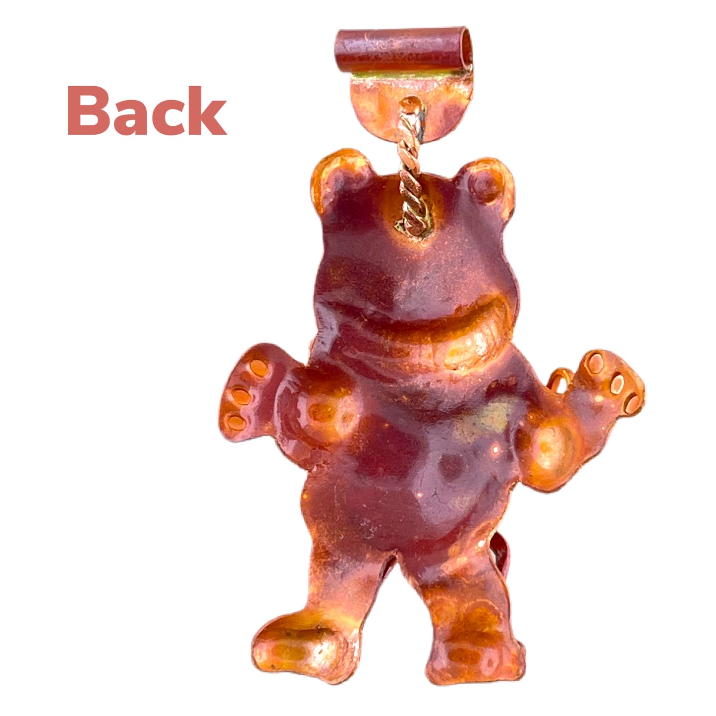 Dancing Bear and Girl Pendant in Copper and Brass by Patricia Healey