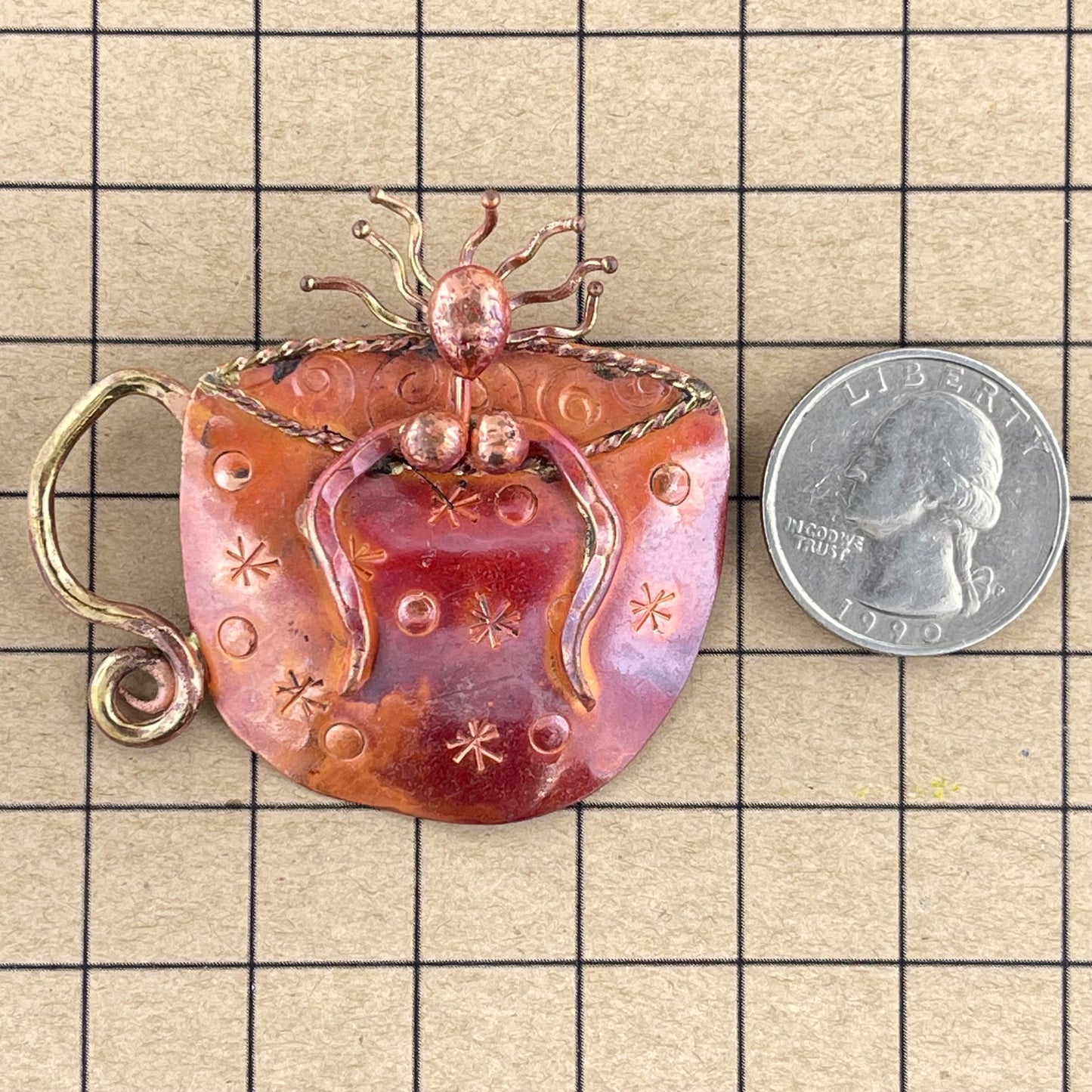 Copper Coffee Lover Pendant with Relaxed Woman in Cup