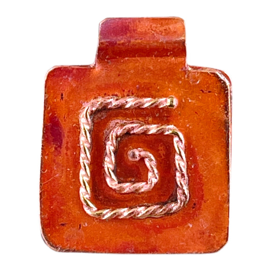 Small mixed metal copper and brass square charm with textured twisted spiral