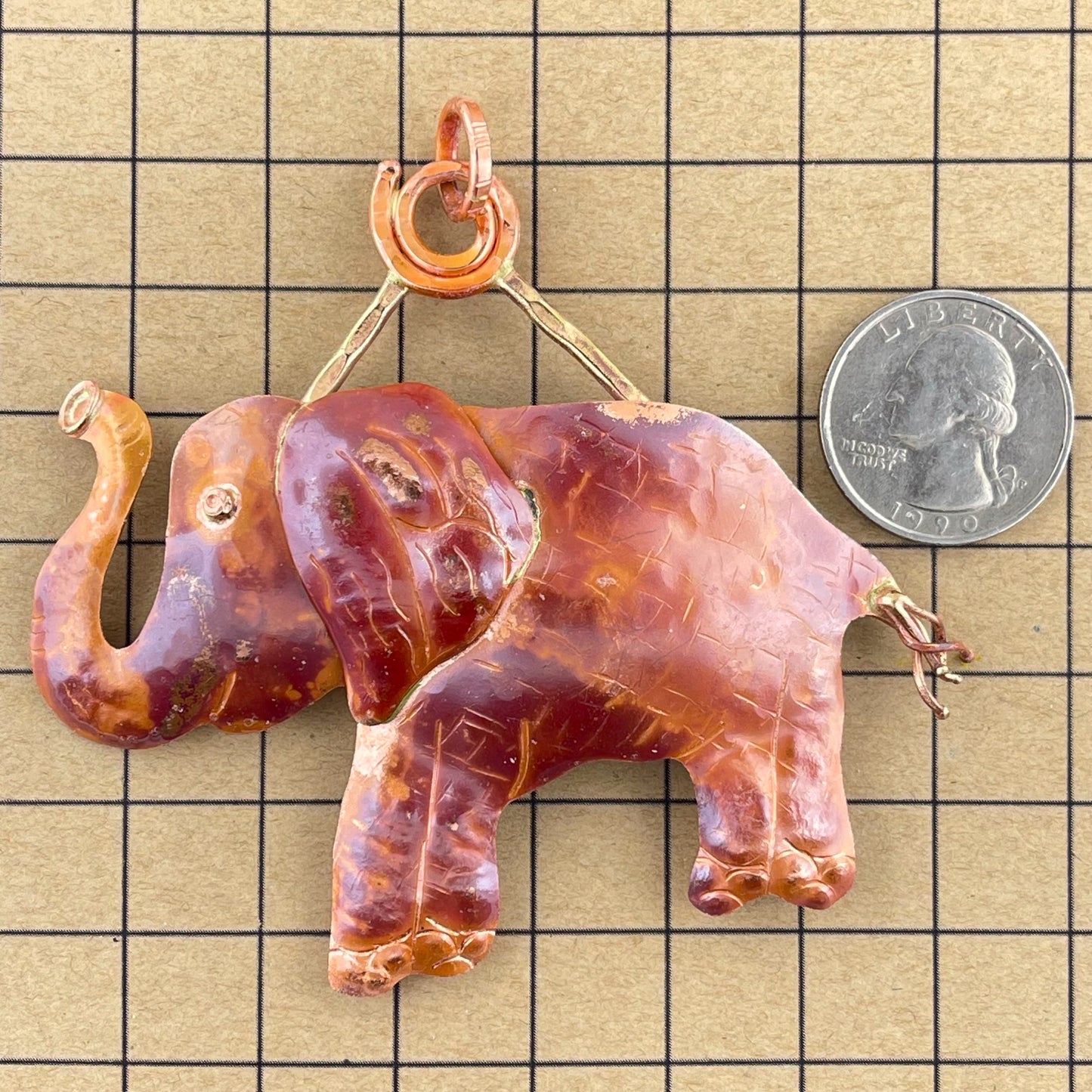 Large Copper Elephant Pendant with Brass Accents