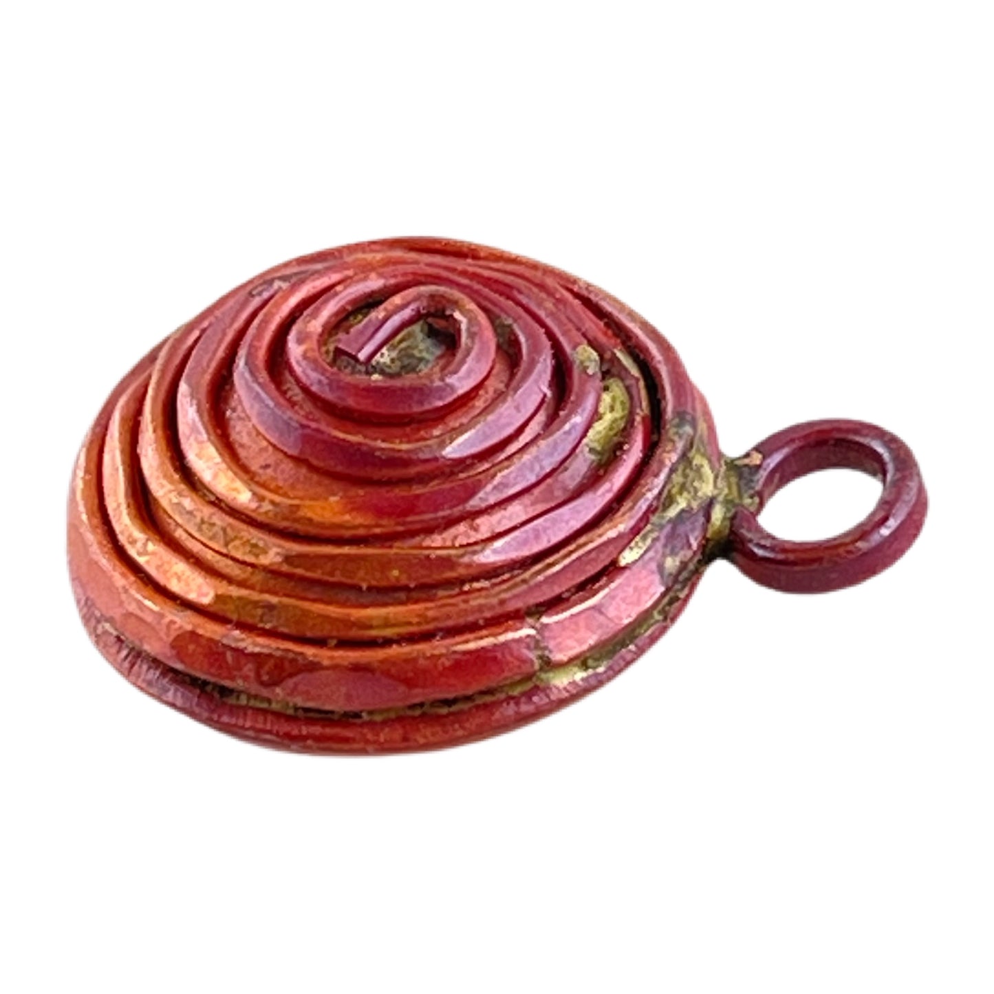 Reversible Copper Spiral Charm with Textured Detail Flush Bale