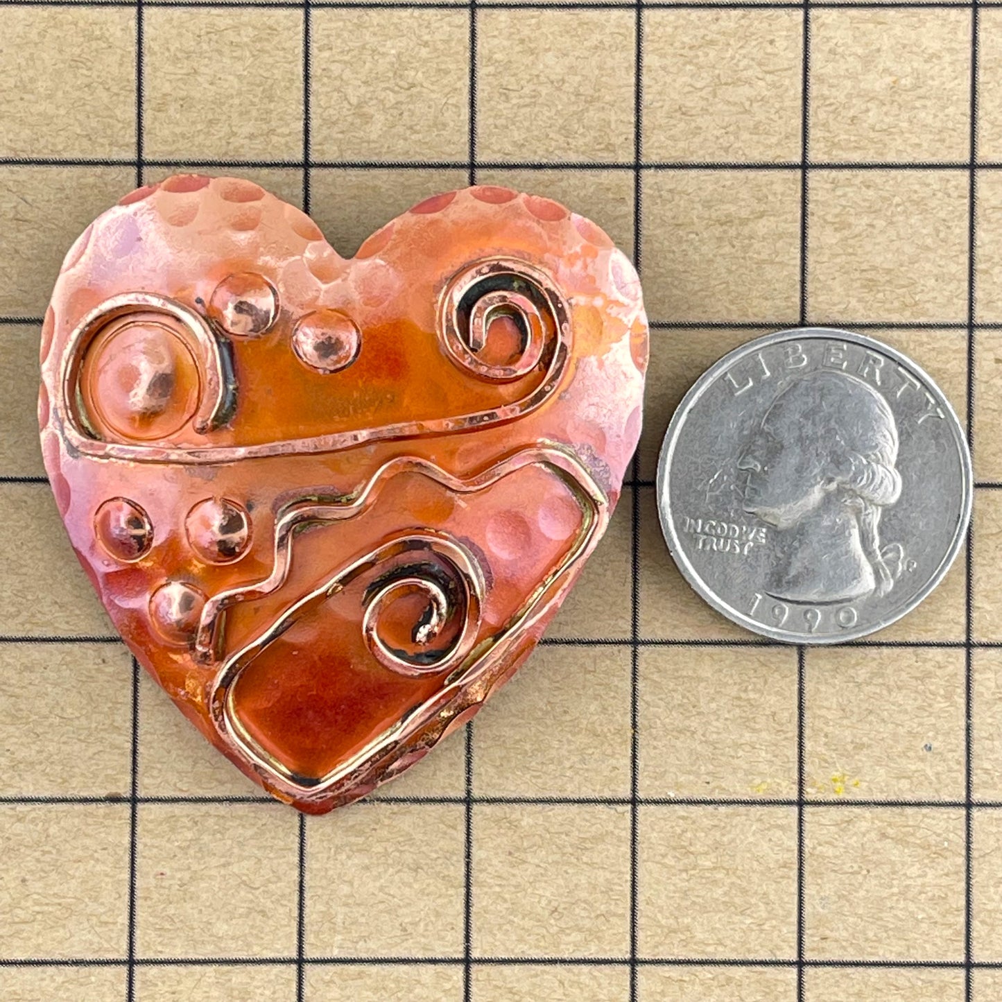Handcrafted Art Deco Copper Heart Pendant