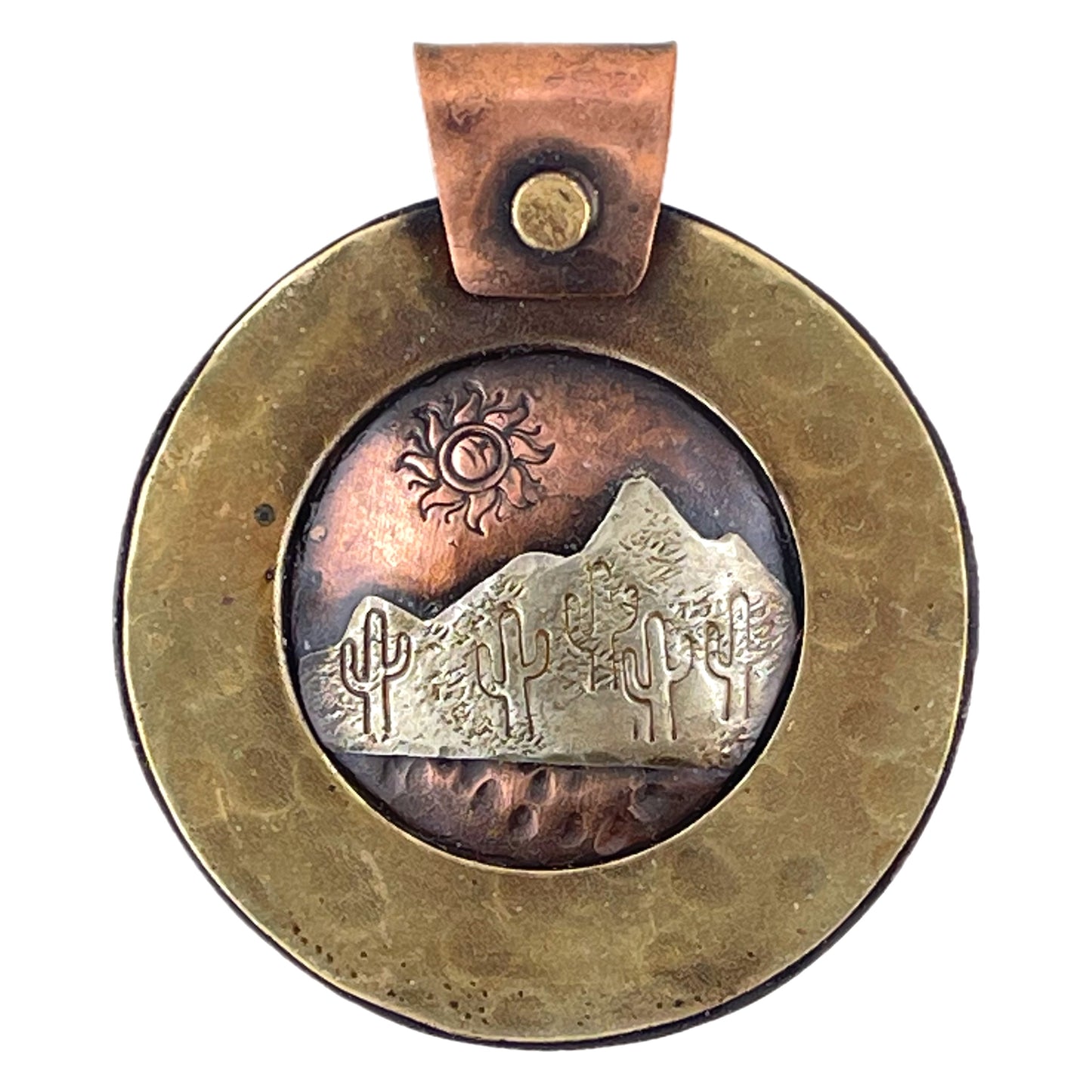 Antiqued Desert Sunrise Pendant in Copper & Mixed Metals