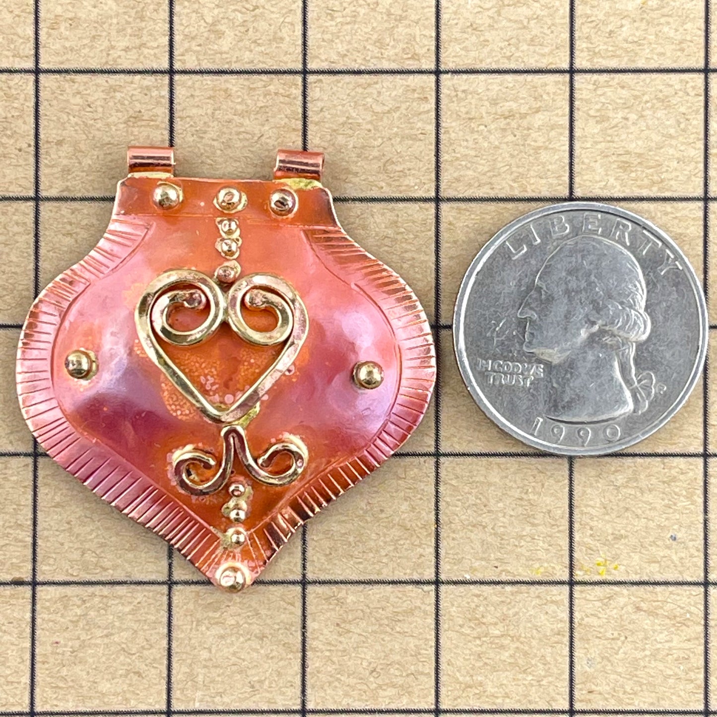 Celtic Inspired Copper and Brass Heart Pendant for Necklaces