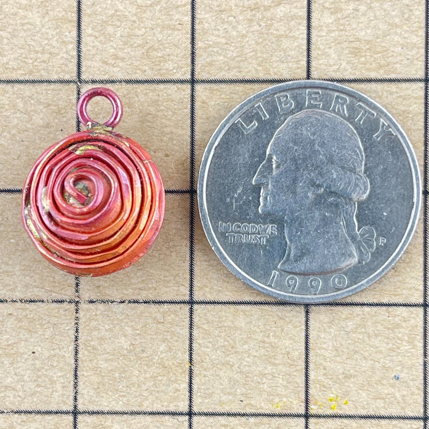 Reversible Copper Spiral Charm with Textured Detail Flush Bale