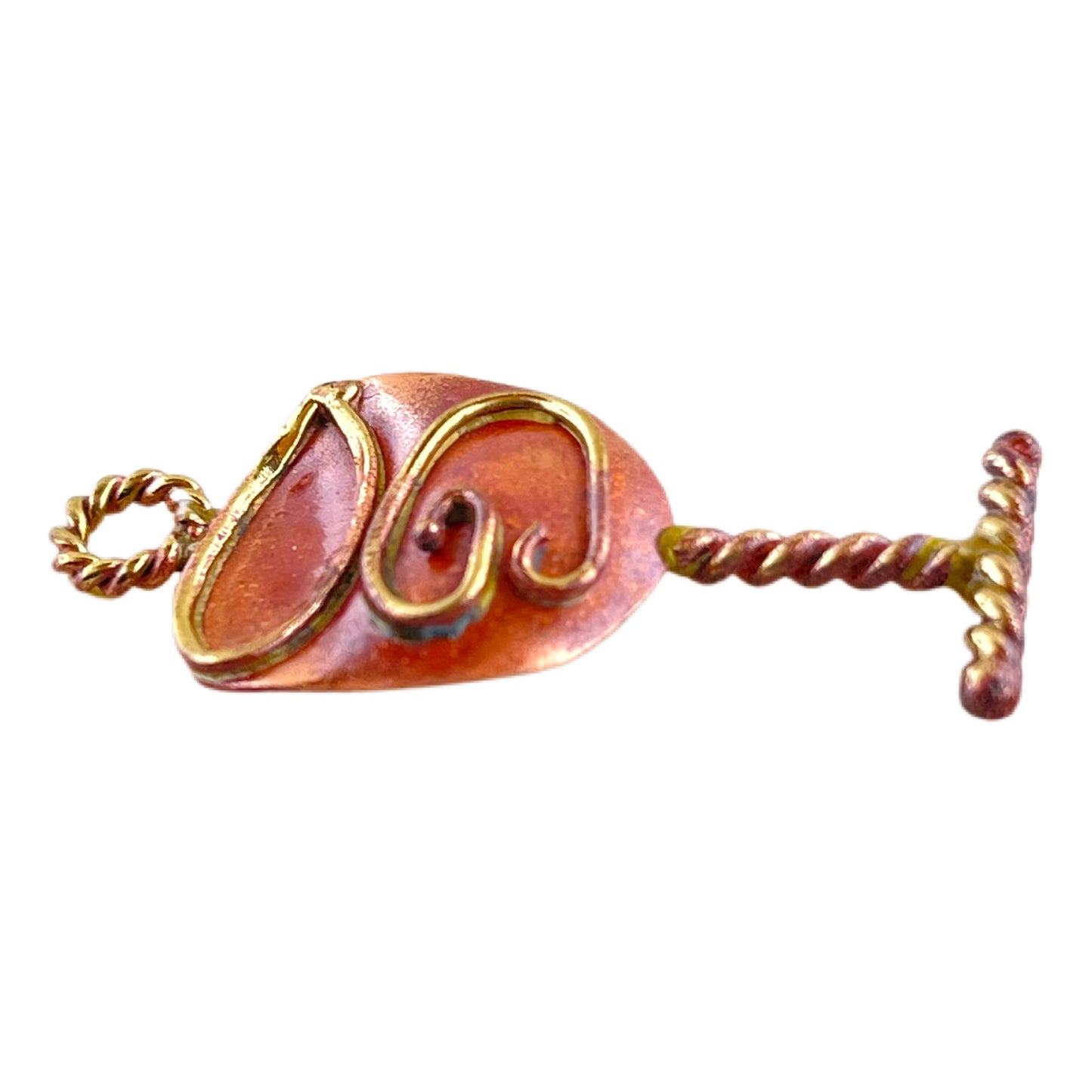 Copper and Brass Wine Glass Pendant with Swirl Facing Left