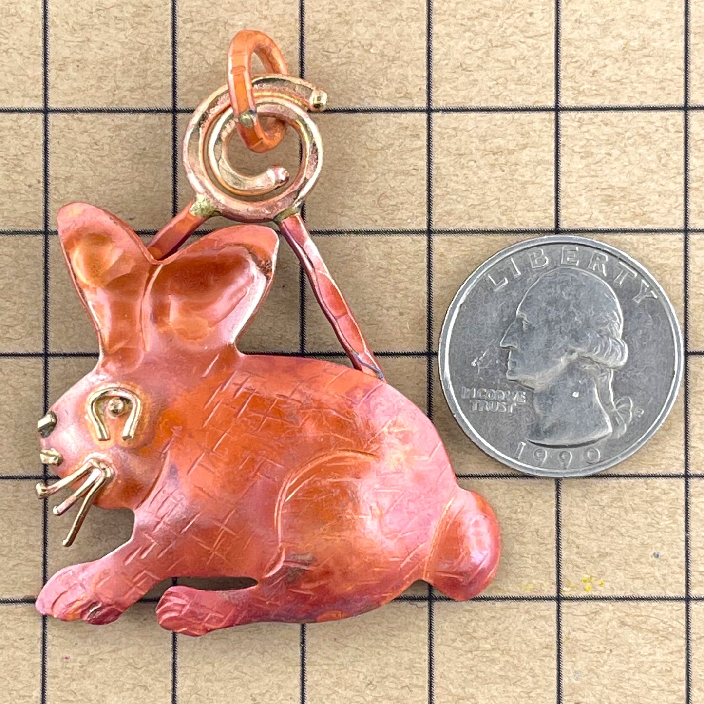 Copper Cottontail Rabbit Pendant with Brass Accents