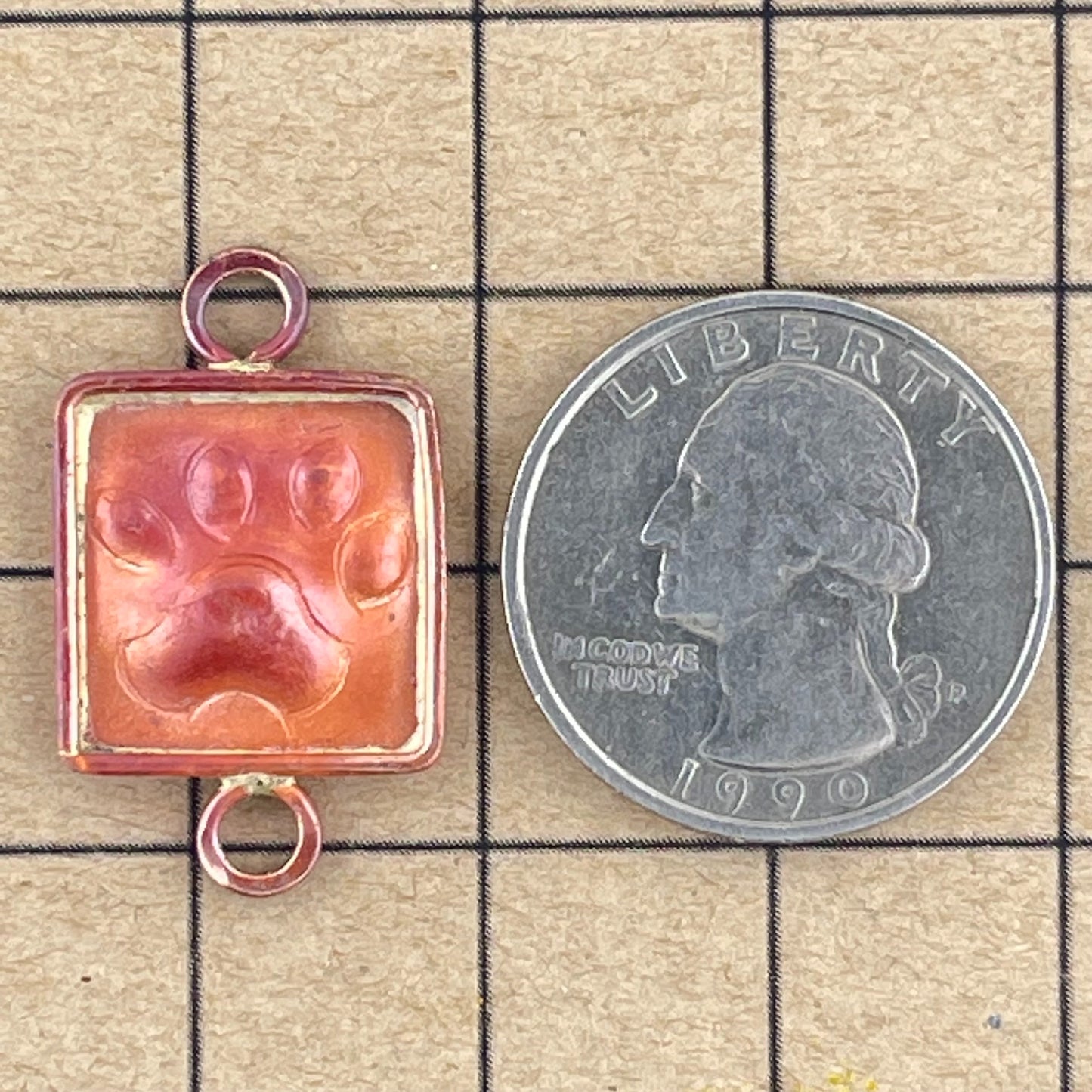 Small Copper Paw Print Link with Brass Frame