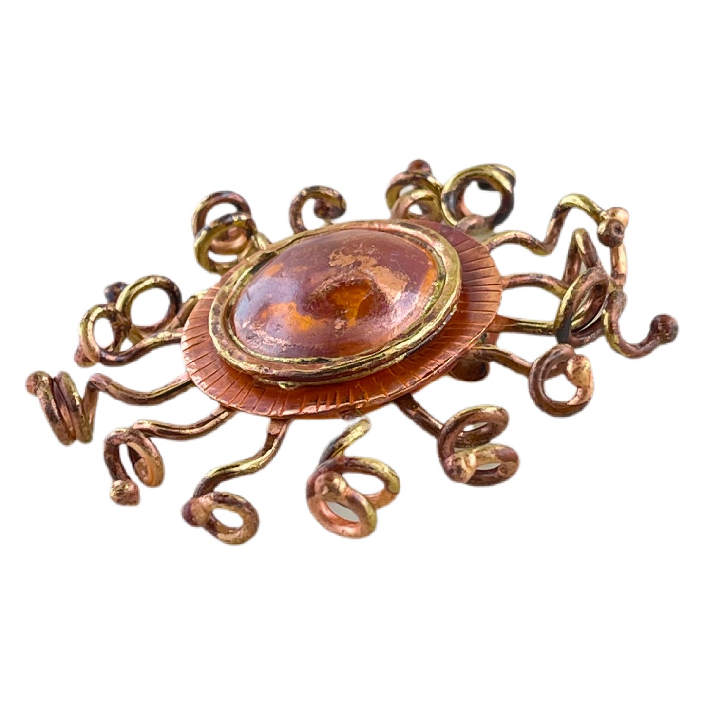 Copper Sunburst Pendant with Brass Ray Accents