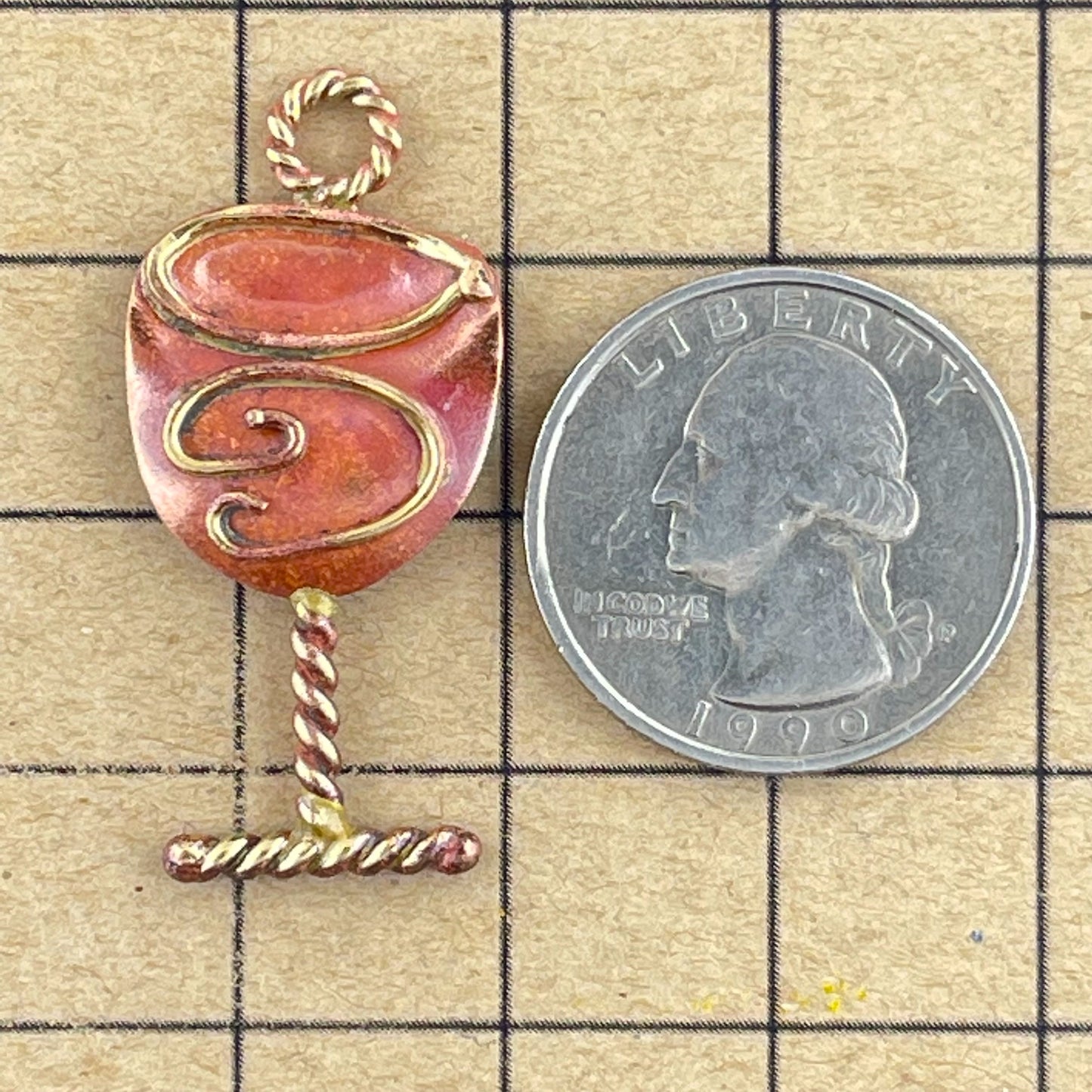 Copper and Brass Wine Glass Pendant with Swirl Facing Left