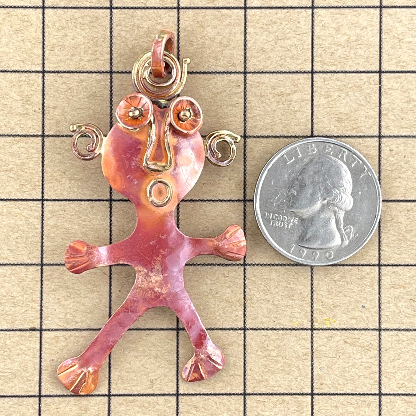 Petroglyph-Inspired Copper Figure Pendant with Spiral Ears