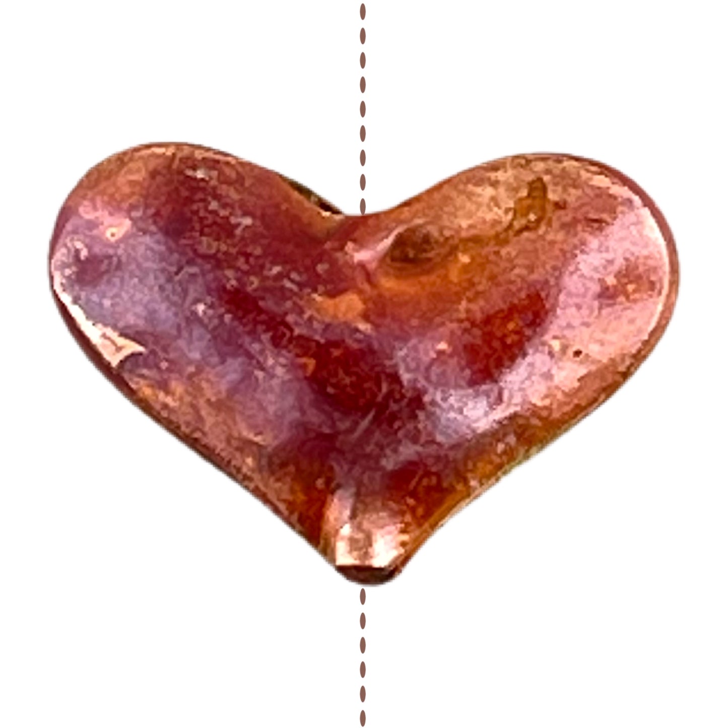Small rounded copper heart bead with warm patina and bronze solder details