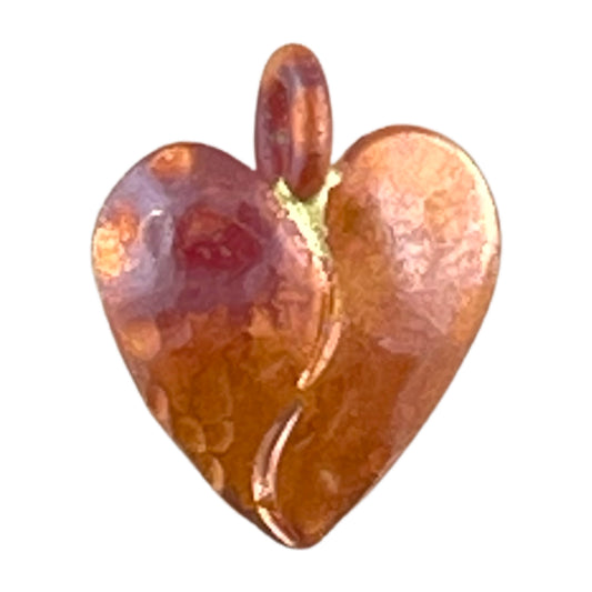 Copper heart charm with right angle bail and red patina finish