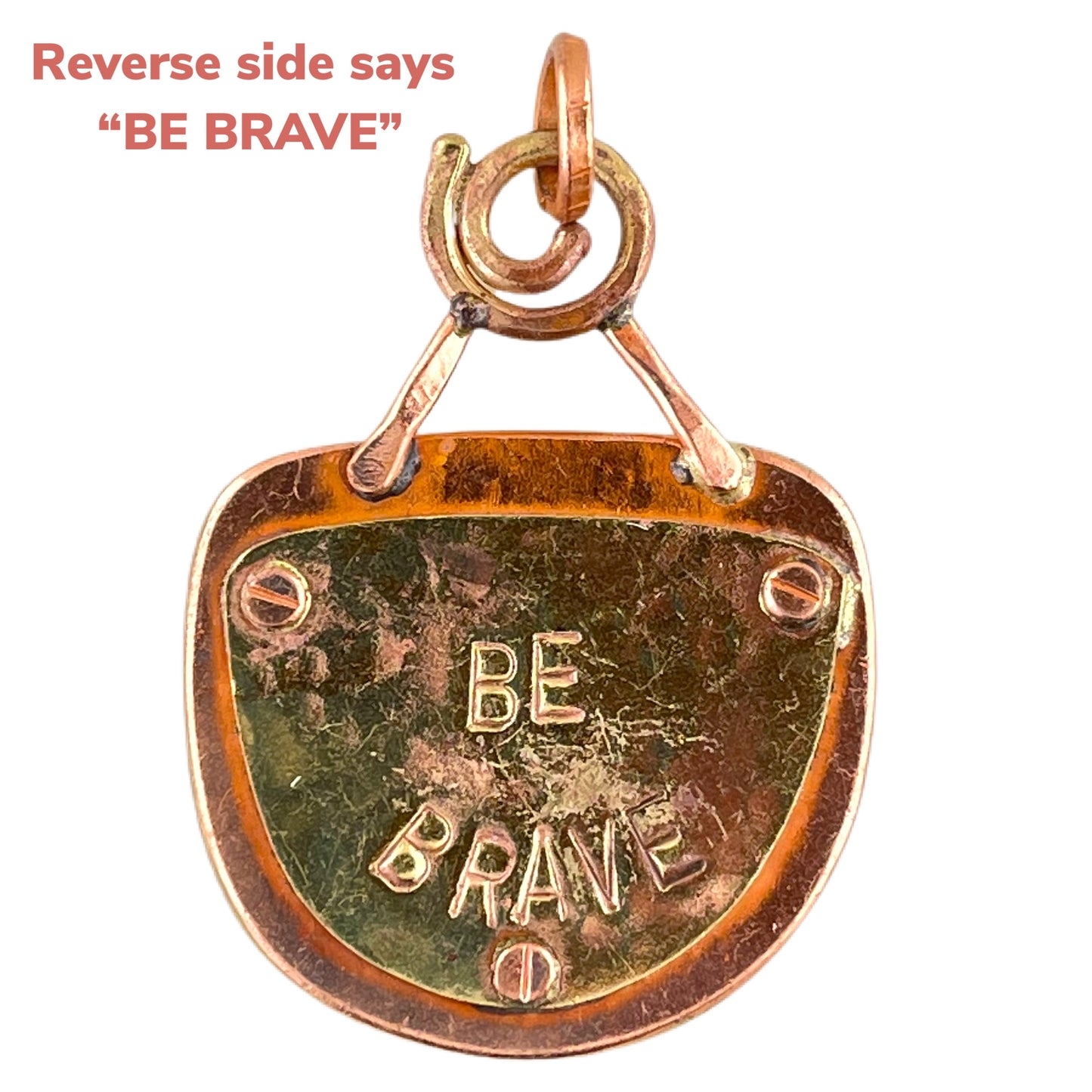 Reversible Copper Pendant with BE BRAVE and Wild-Haired Face