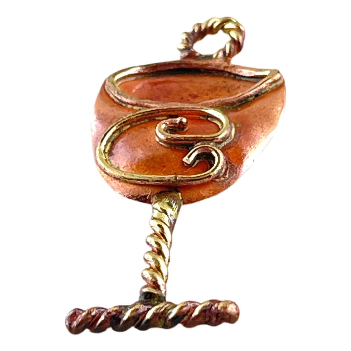 Copper Wine Glass Pendant with Brass Swirl Facing Right