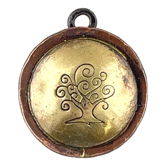 Copper and brass Tree of Life pendant inspired by Yggdrasil with flame-torched finish