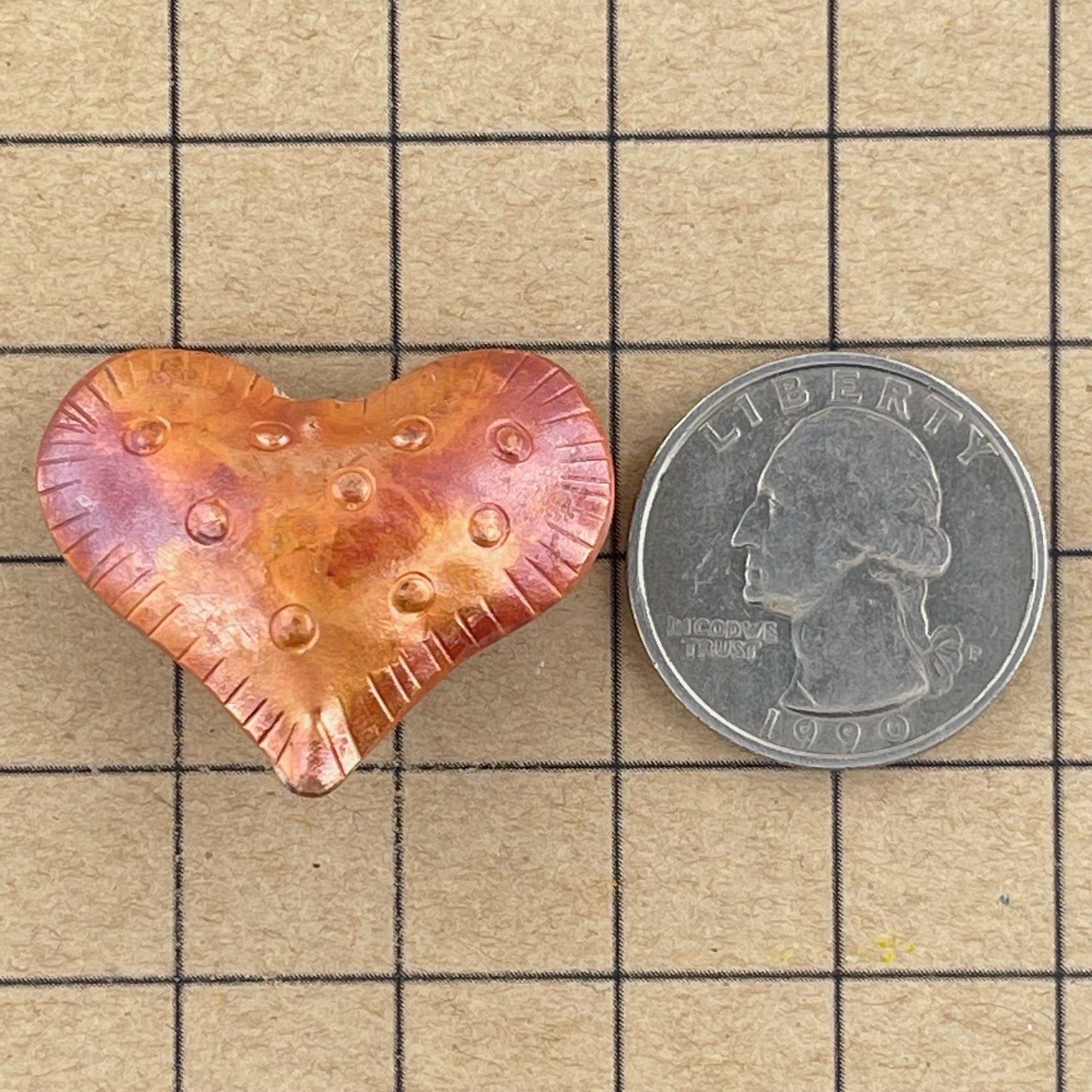Large Puffy Hand Stamped Heart • String Top to Bottom