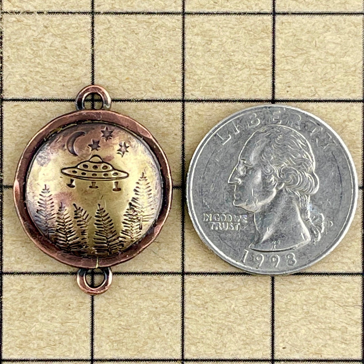 Artisan Copper & Brass Spaceship Over Pine Forest Link