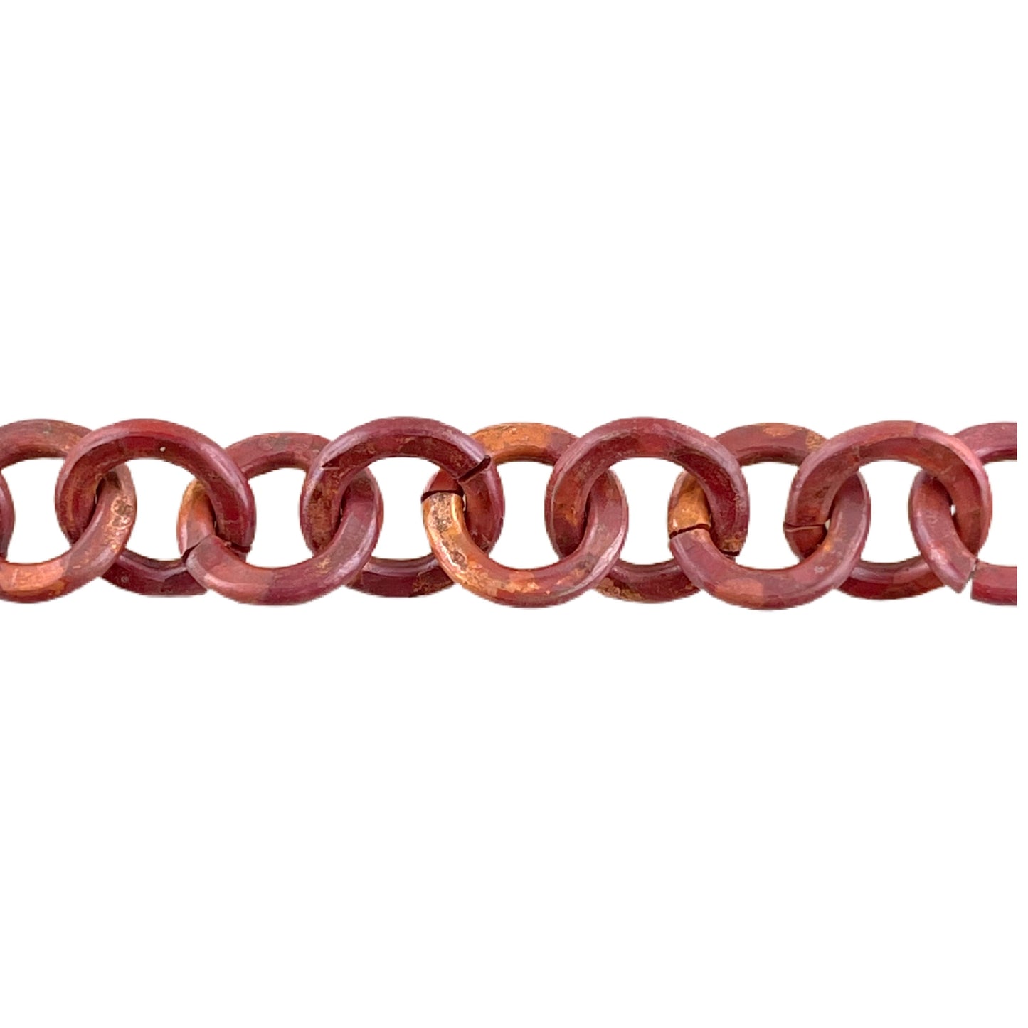 handmade extra small copper ring link chain, 17 inches, 10mm links, artisan forged copper jewelry making supply