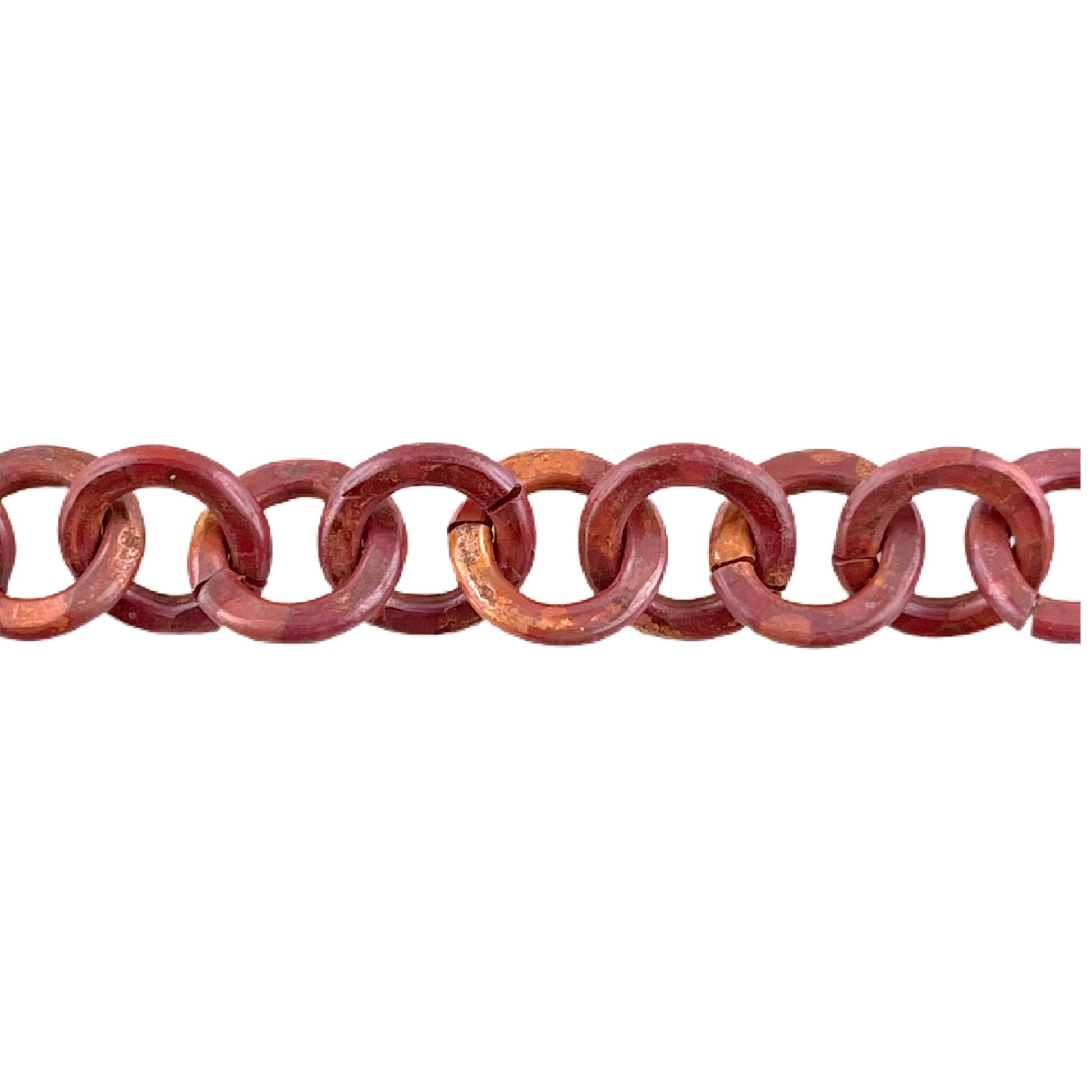 handmade extra small copper ring link chain, 17 inches, 10mm links, artisan forged copper jewelry making supply