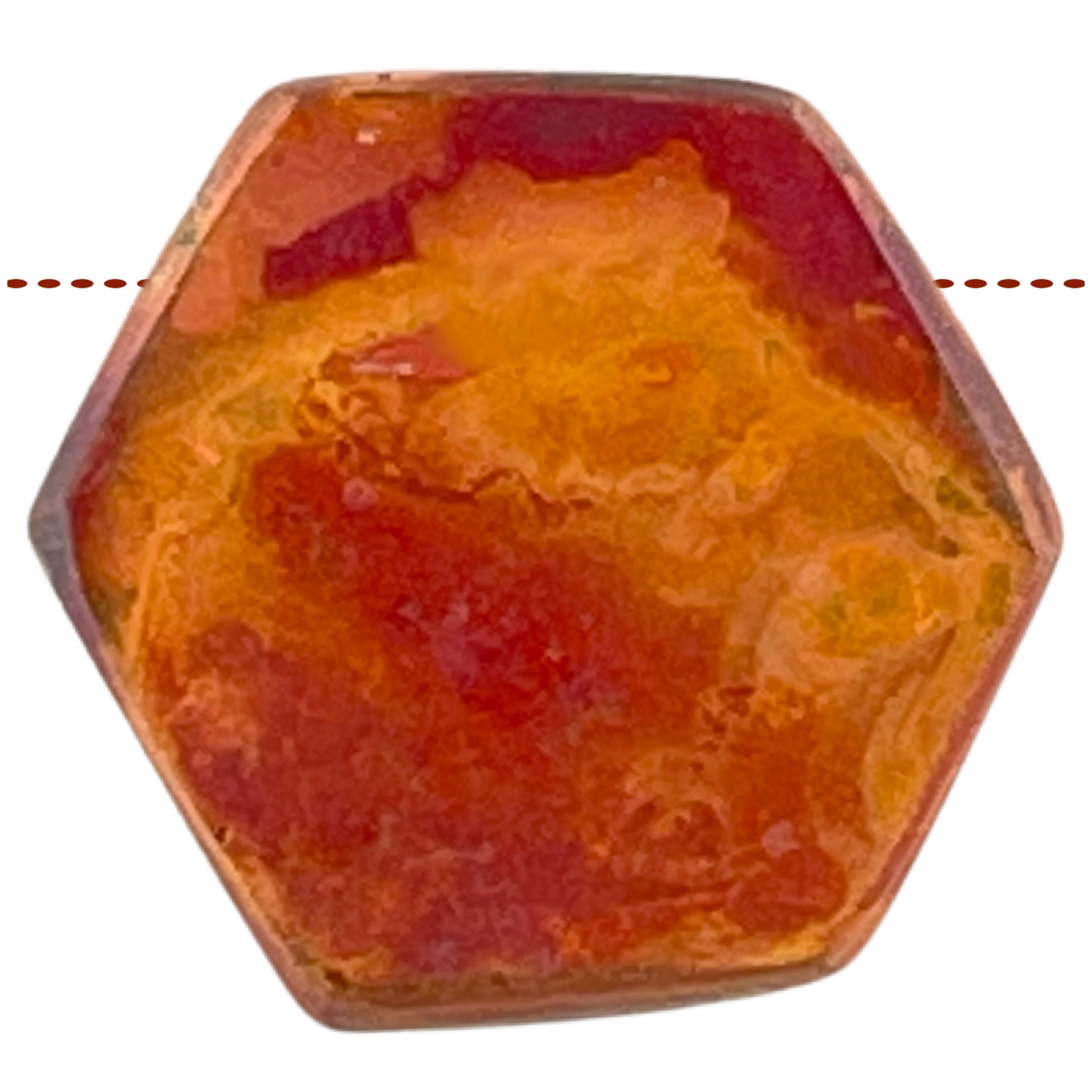 Large handcrafted rustic copper hexagon bead with hammered texture and flame patina