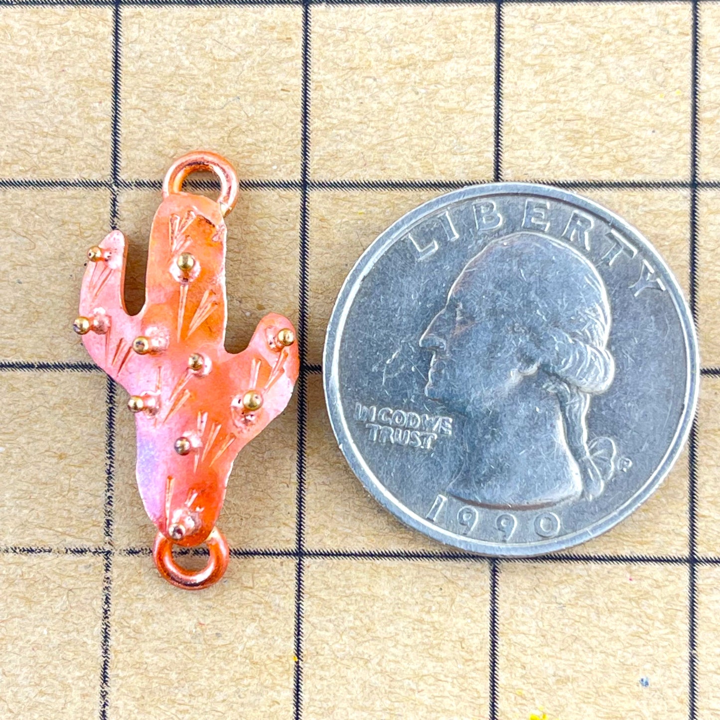 Copper Saguaro Cactus Link with Tiny Brass Details Facing Right