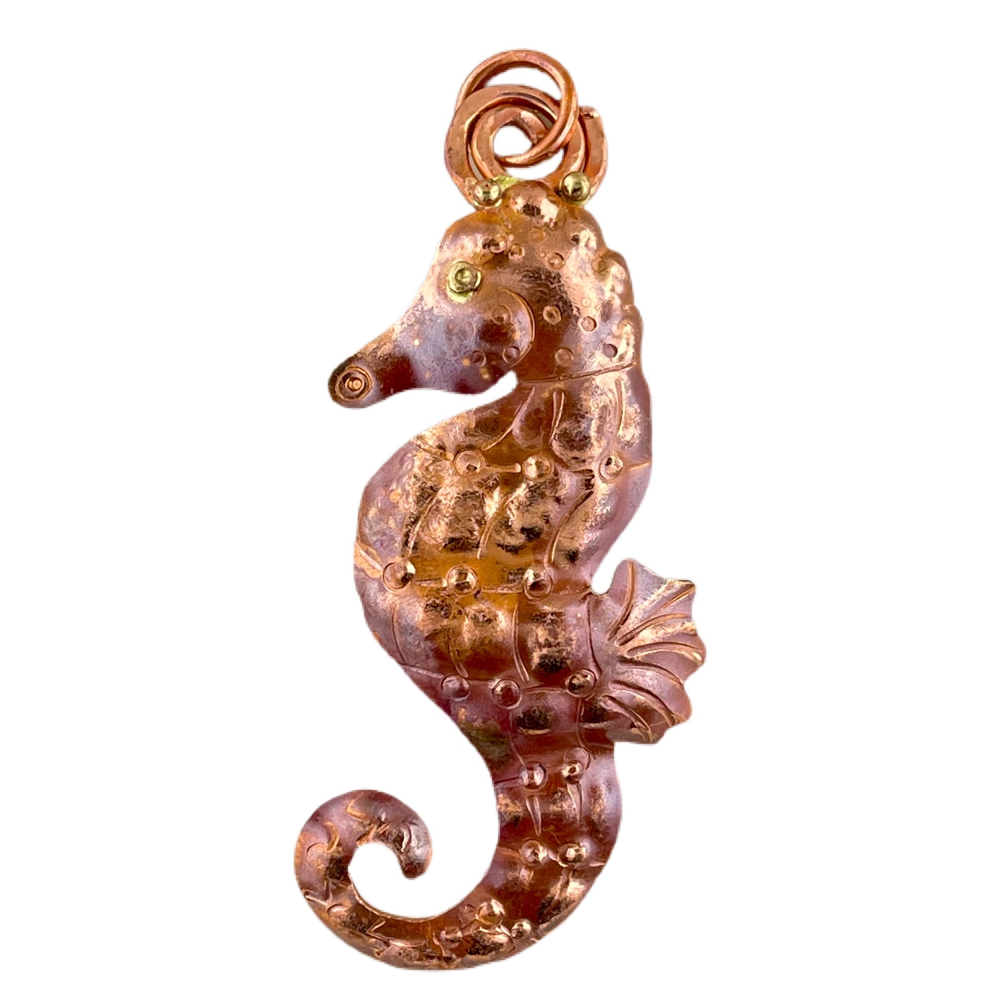 handmade copper seahorse pendant for ocean themed jewelry by Patricia Healey