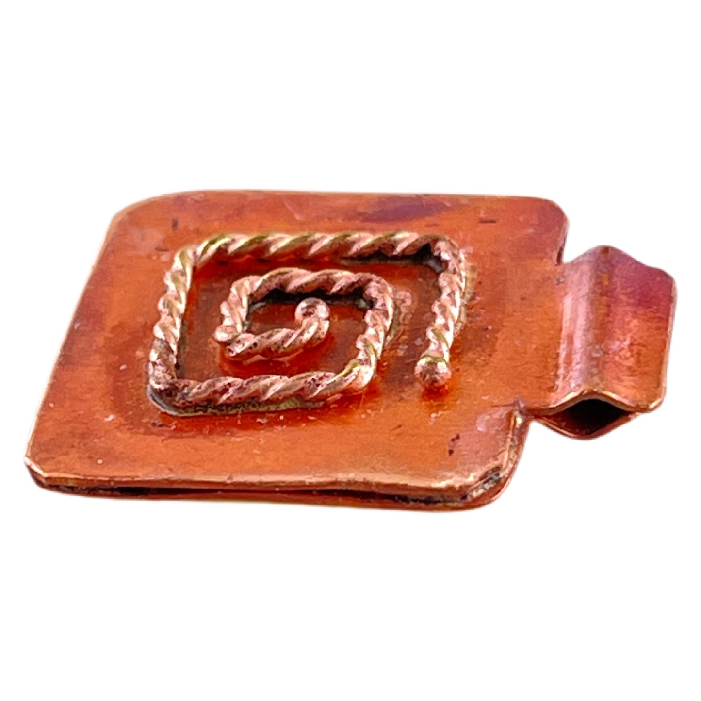 Mixed Metal Square Charm with Twisted Brass Spiral Accent