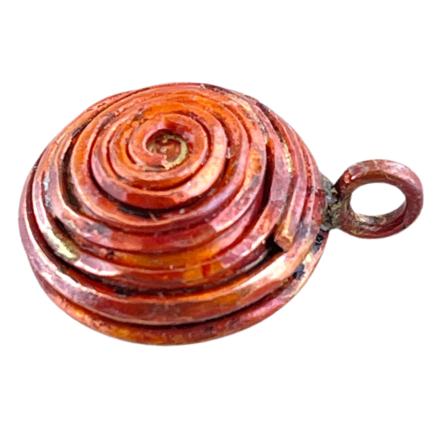 Reversible Puffy Copper Spiral Charm with Right Angle Bail