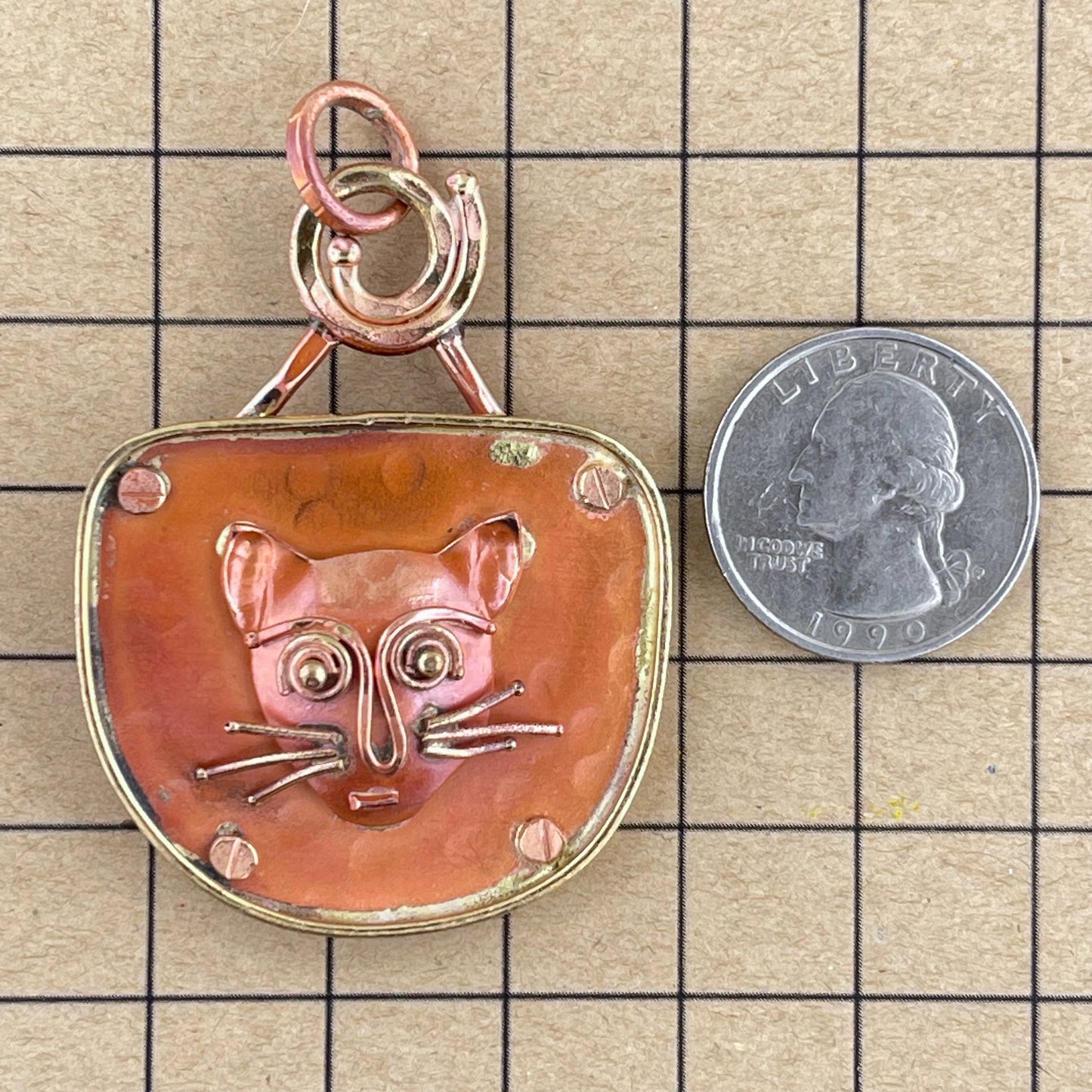 Reversible Copper Cat Pendant, with Love!