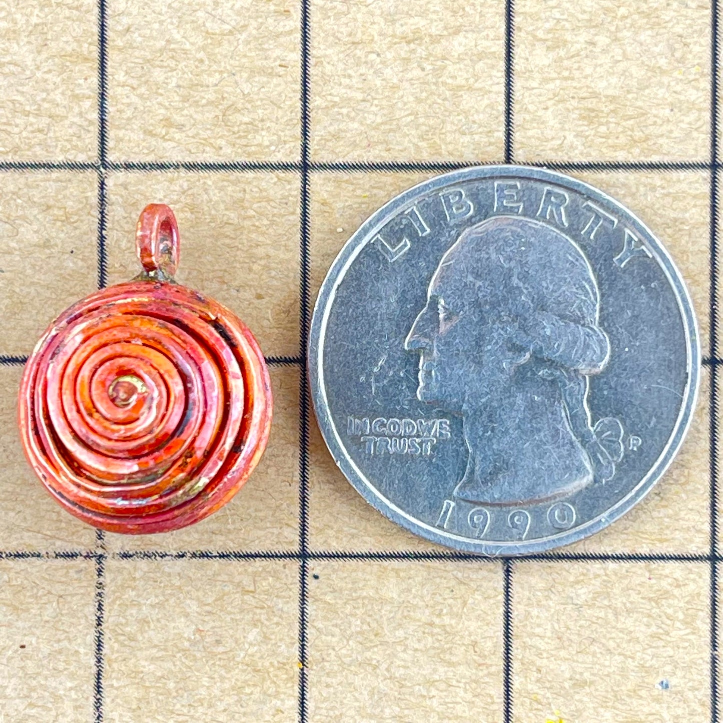Reversible Puffy Copper Spiral Charm with Right Angle Bail