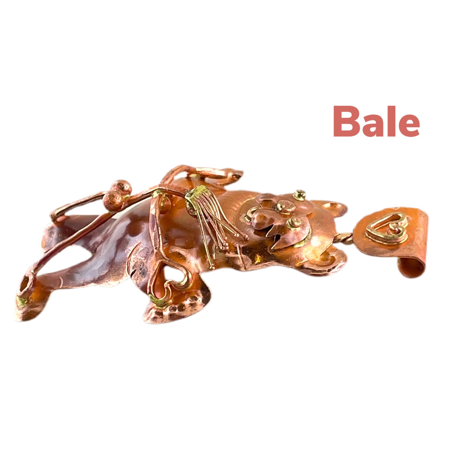 Dancing Bear and Girl Pendant in Copper and Brass by Patricia Healey