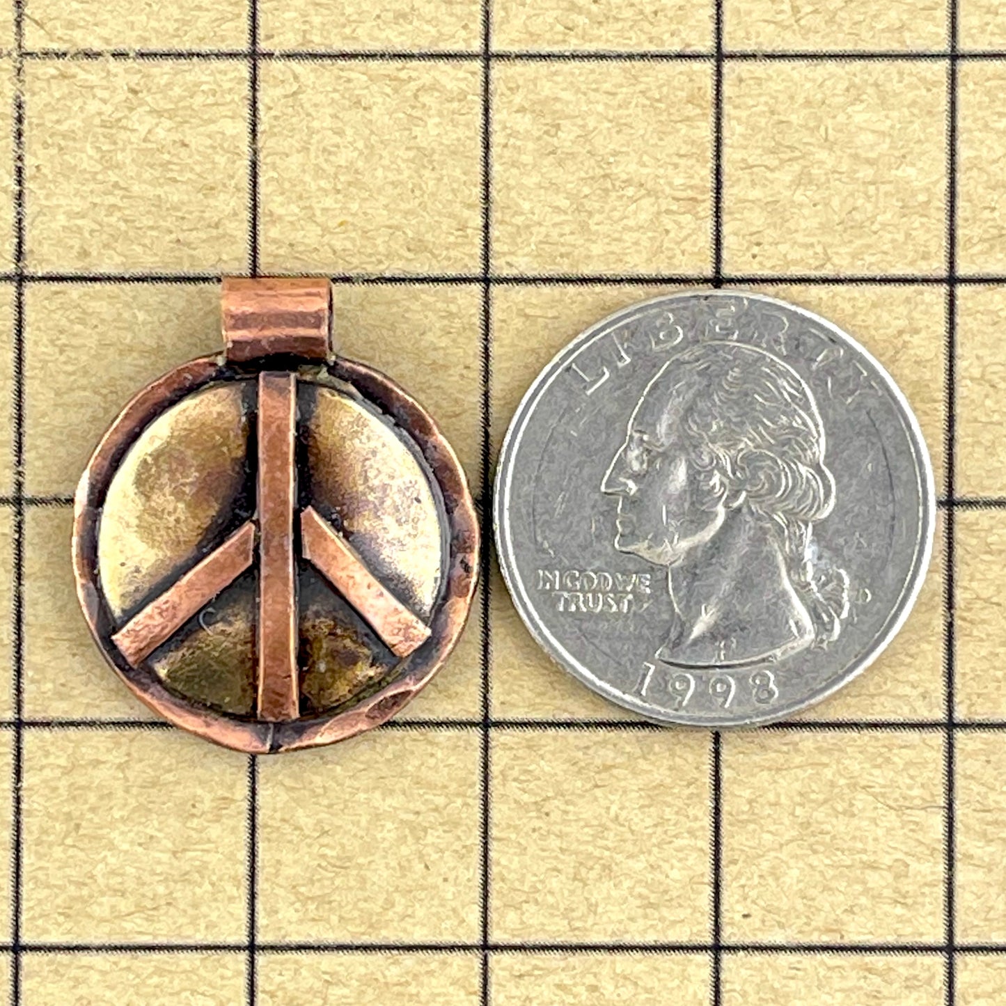 Small Antiqued Copper and Brass Peace Symbol Pendant