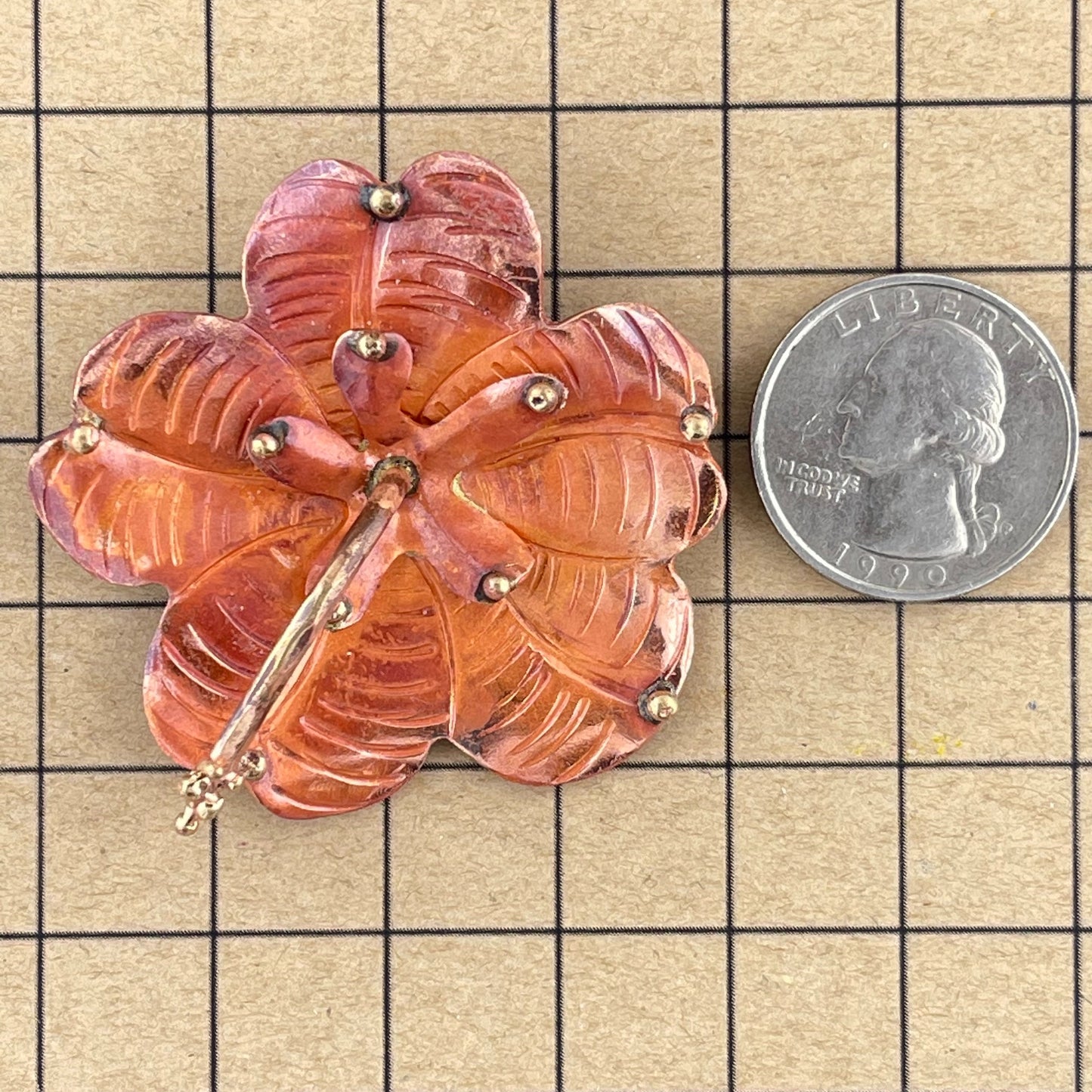 Copper Hibiscus Flower Pendant with Brass Stamen