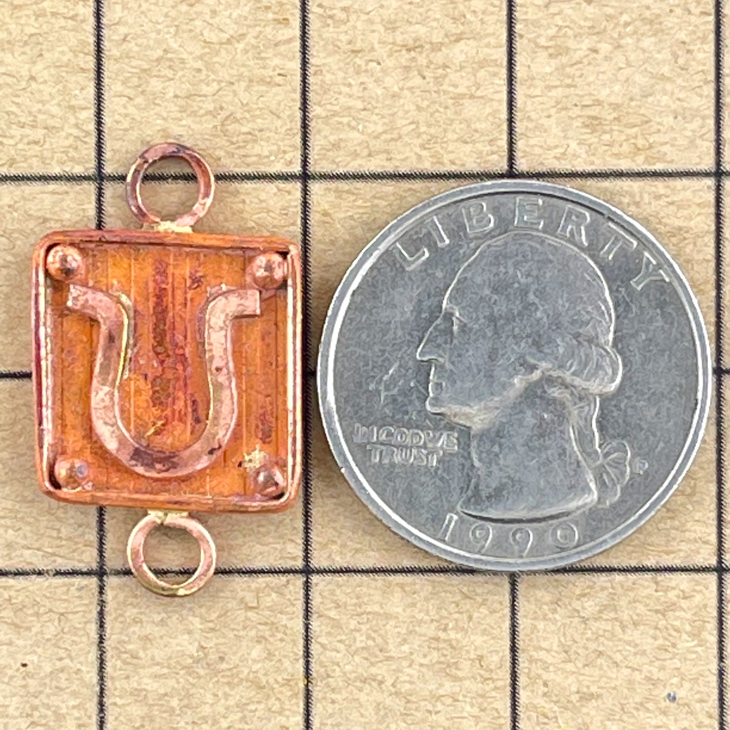 Small Horseshoe Link Pendant • Copper and Brass • Vertical