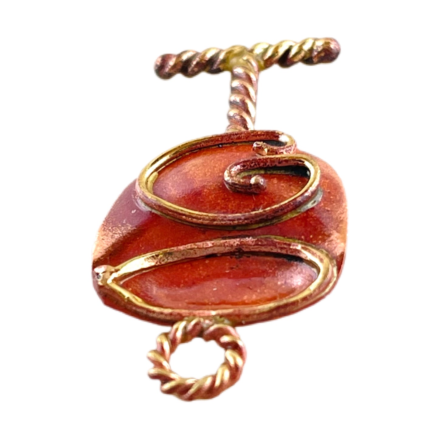 Copper and Brass Wine Glass Pendant with Swirl Facing Left