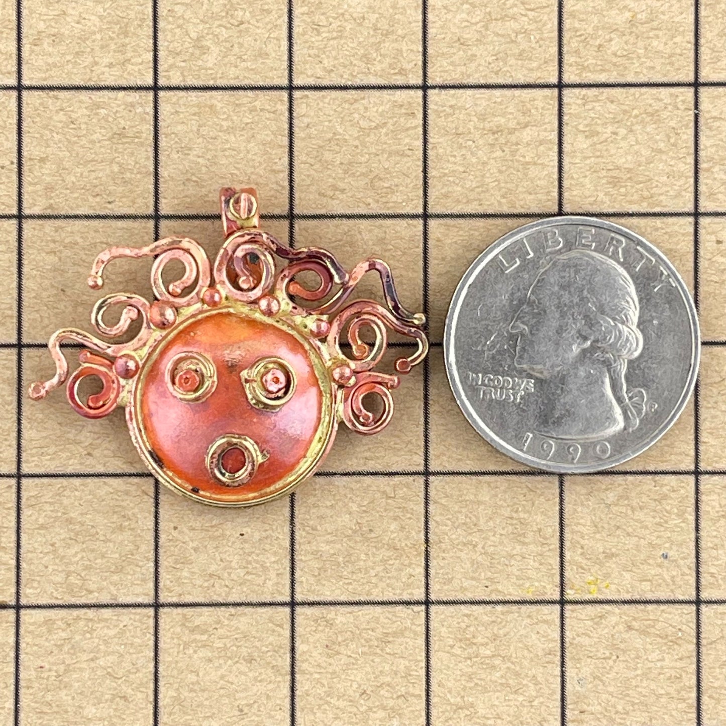 Little Crazy Haired Lady Pendant – Copper & Brass by Patricia Healey