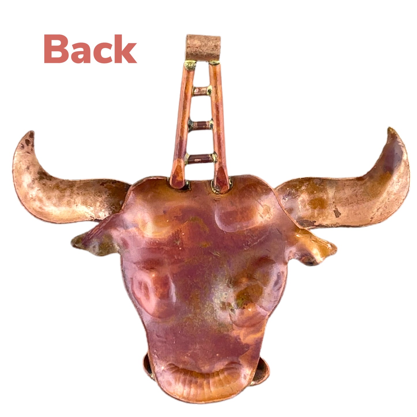 Copper Bull Pendant with Brass Horns and Flame Patina